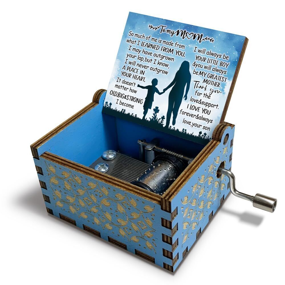 6051 I Love You Mom Hand Crank Wooden Music Box Gifts for Mom from Son,You